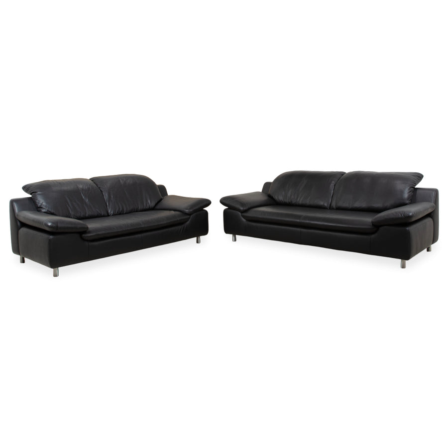 Ewald Schillig Garnitur Leder Zweisitzer Dreisitzer Schwarz Sofa Couch manuelle Funktion