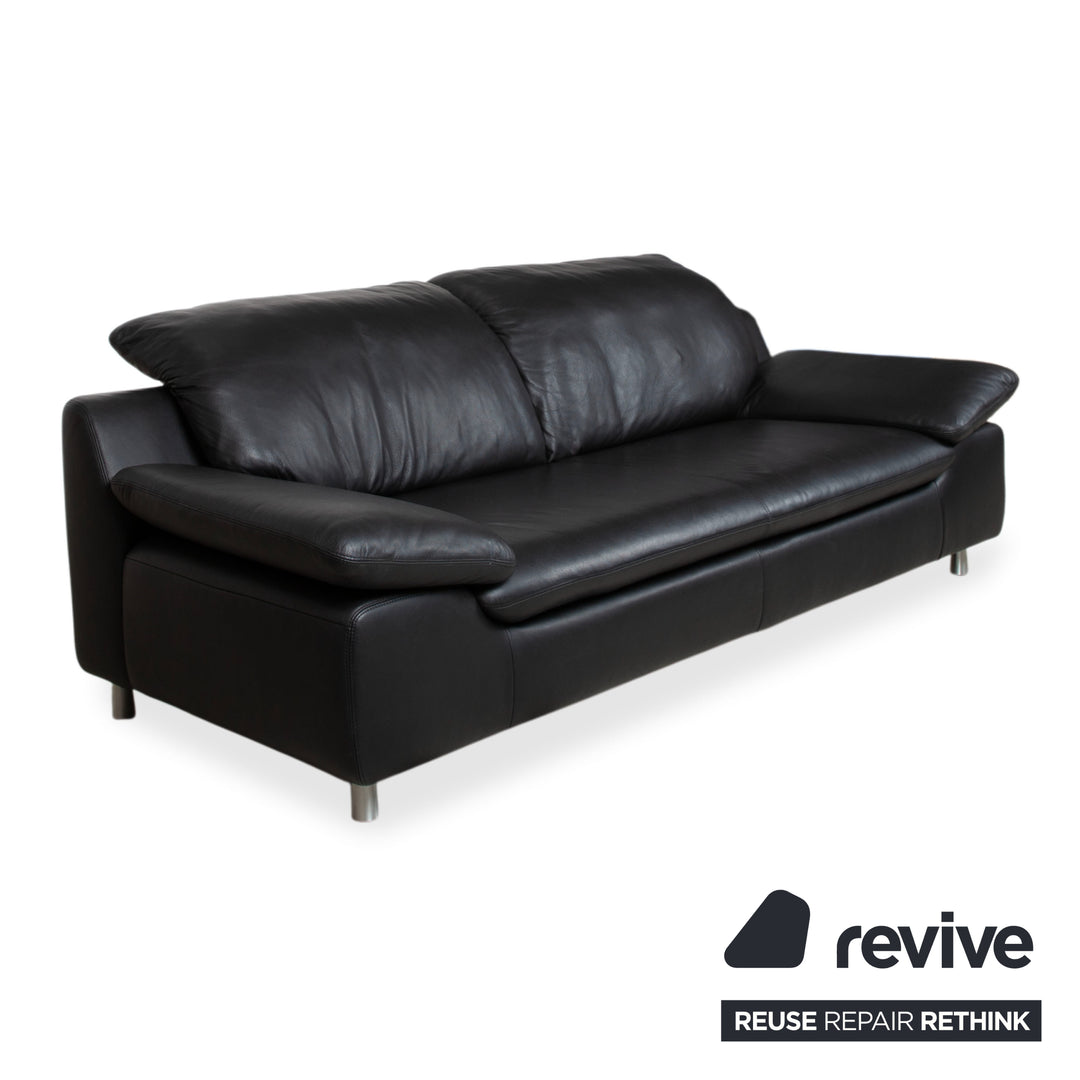 Ewald Schillig Garnitur Leder Zweisitzer Dreisitzer Schwarz Sofa Couch manuelle Funktion