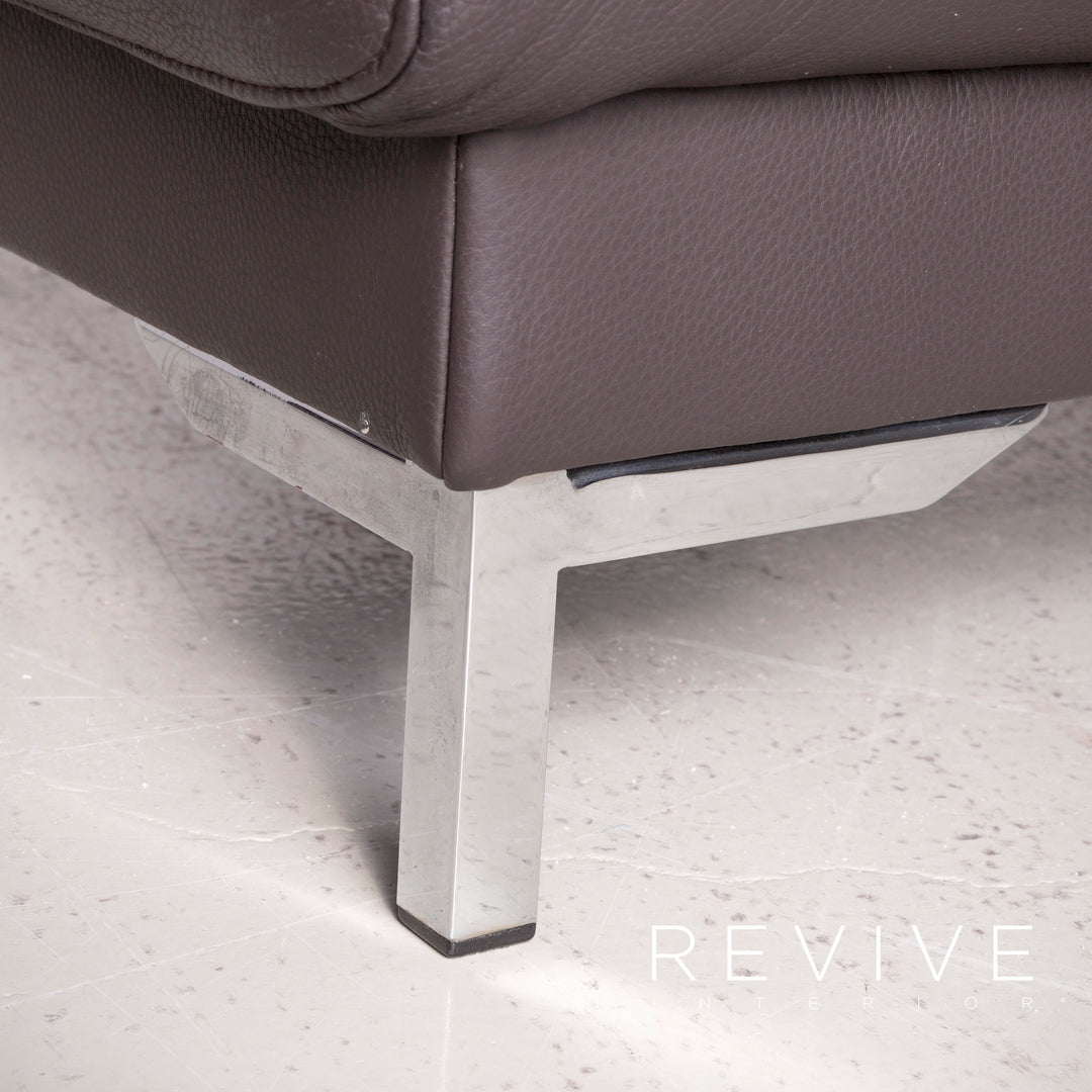 Ewald Schillig Harry Designer Leder Sofa Hocker Garnitur Braun Echtleder Dreisitzer Couch #7587