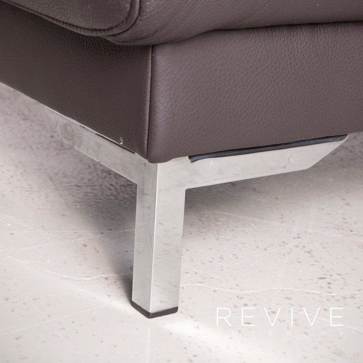 Ewald Schillig Harry Designer Leder Sofa Hocker Garnitur Braun Echtleder Dreisitzer Couch #7587