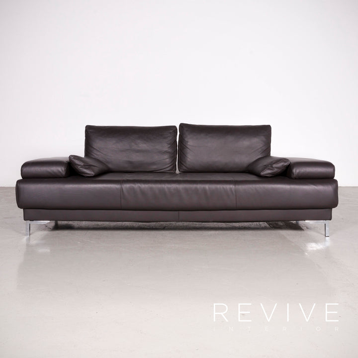 Ewald Schillig Harry Designer Leder Sofa Hocker Garnitur Braun Echtleder Dreisitzer Couch #7587