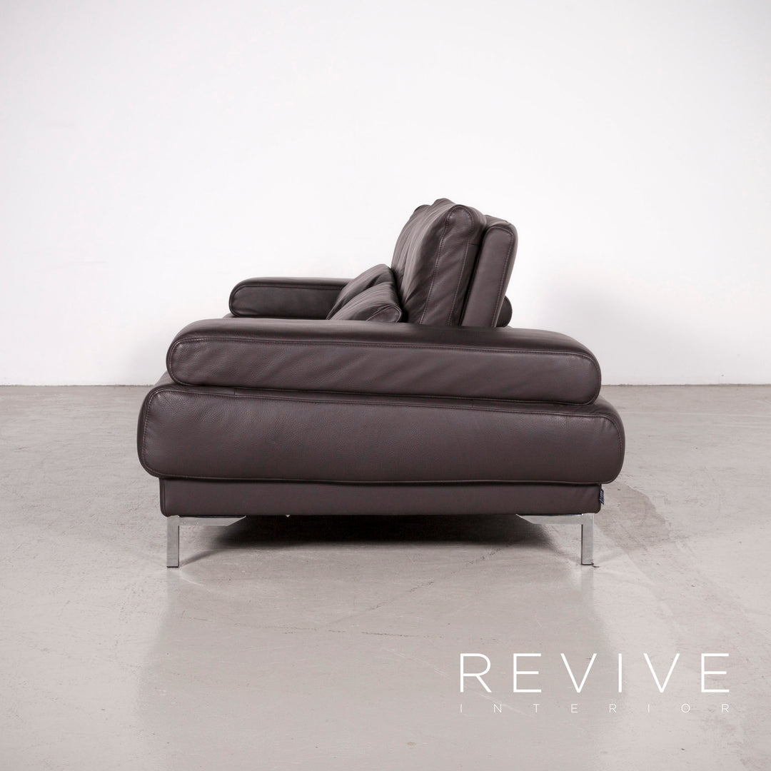 Ewald Schillig Harry Designer Leder Sofa Hocker Garnitur Braun Echtleder Dreisitzer Couch #7587