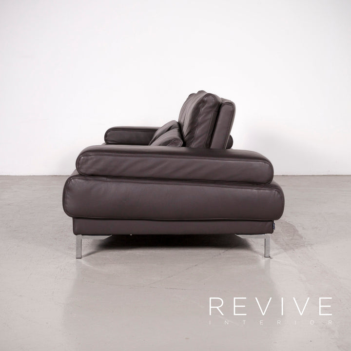 Ewald Schillig Harry Designer Leder Sofa Hocker Garnitur Braun Echtleder Dreisitzer Couch #7587