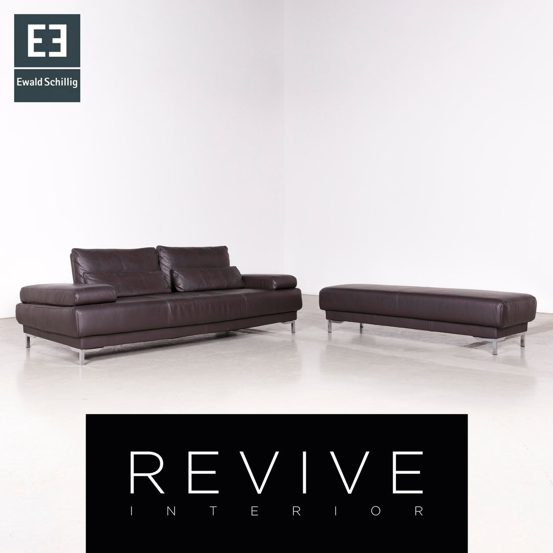 Ewald Schillig Harry Designer Leder Sofa Hocker Garnitur Braun Echtleder Dreisitzer Couch #7587