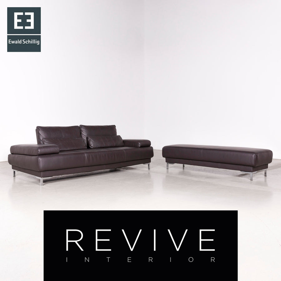 Ewald Schillig Harry Designer Leder Sofa Hocker Garnitur Braun Echtleder Dreisitzer Couch #7587