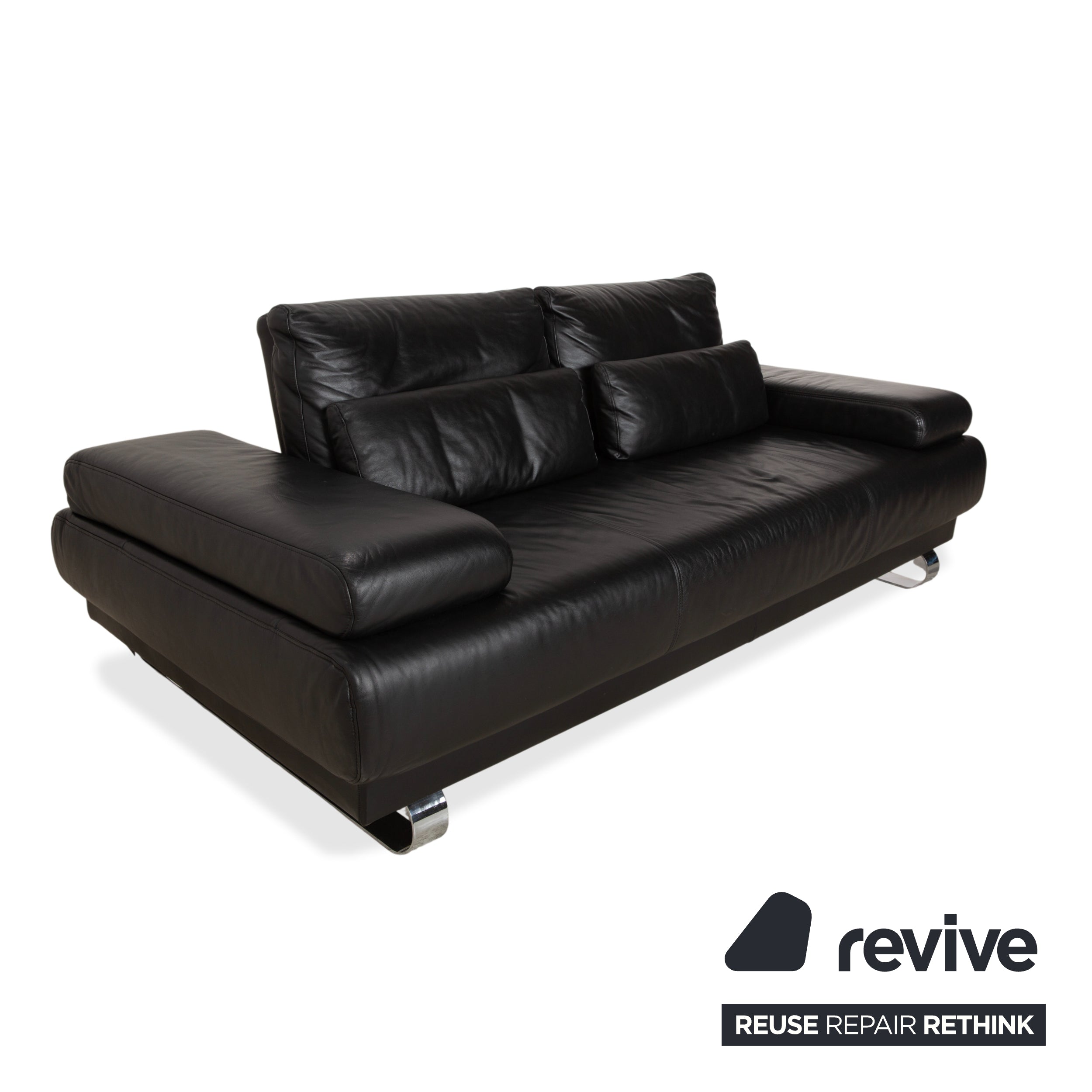Ewald Schillig Harry Leder Chrom Zweisitzer Schwarz Sofa Couch manuelle Funktion