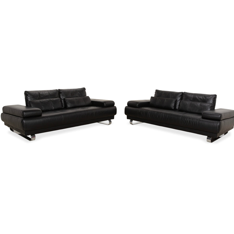 Ewald Schillig Harry Leder Chrom Zweisitzer Schwarz Sofa Couch manuelle Funktion