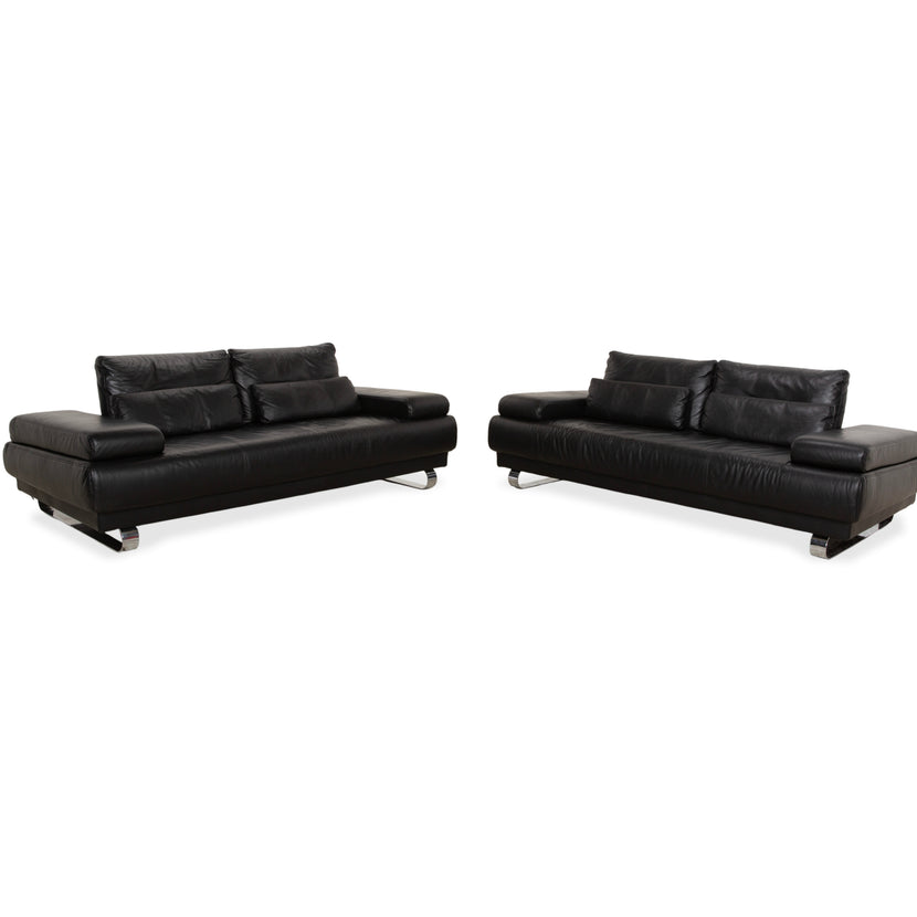 Ewald Schillig Harry Leder Chrom Zweisitzer Schwarz Sofa Couch manuelle Funktion