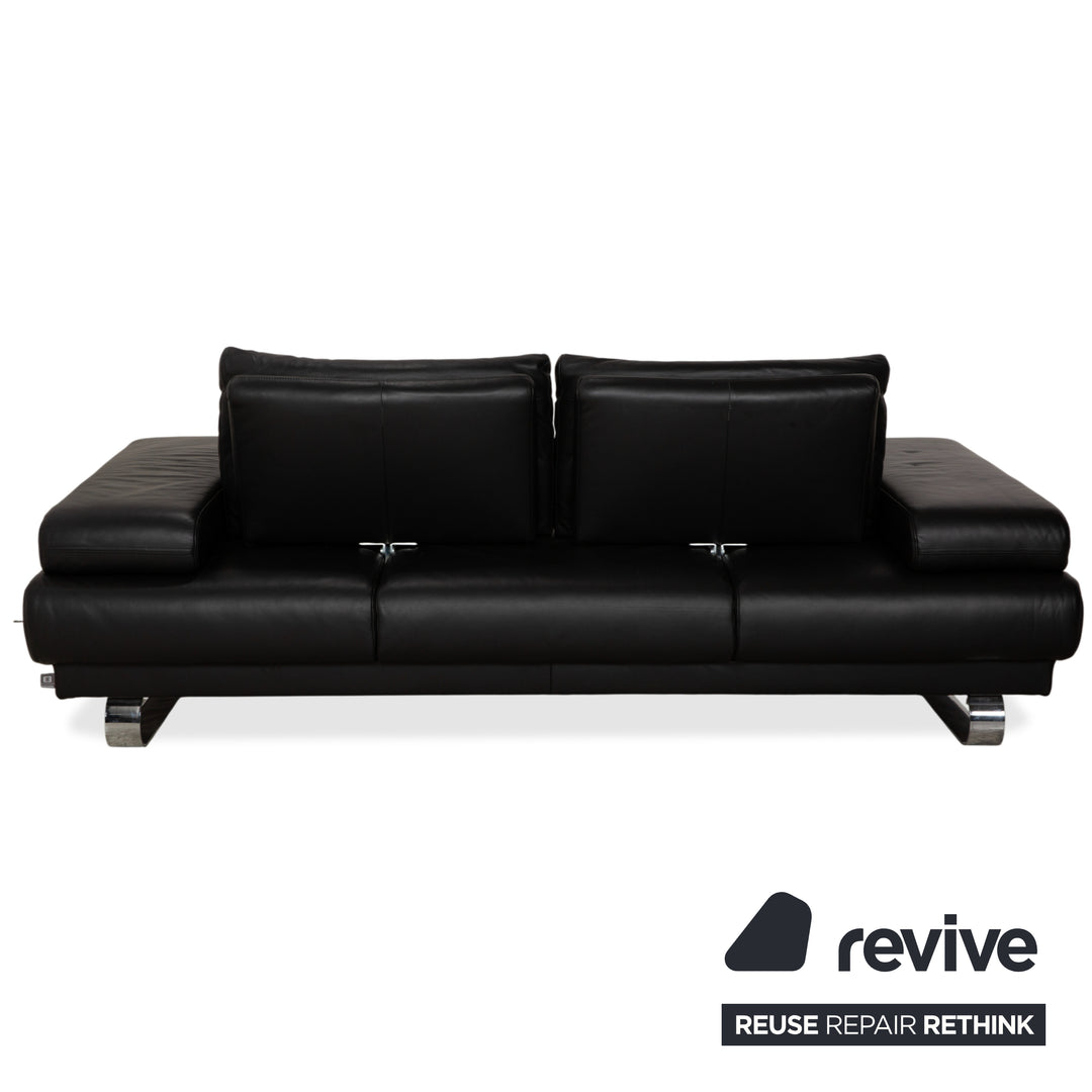 Ewald Schillig Harry Leather Chrome Two-Seater Black Sofa Couch Manual Function