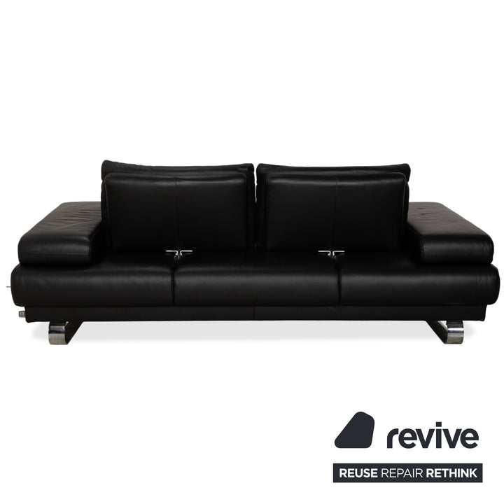 Ewald Schillig Harry Leather Chrome Two-Seater Black Sofa Couch Manual Function