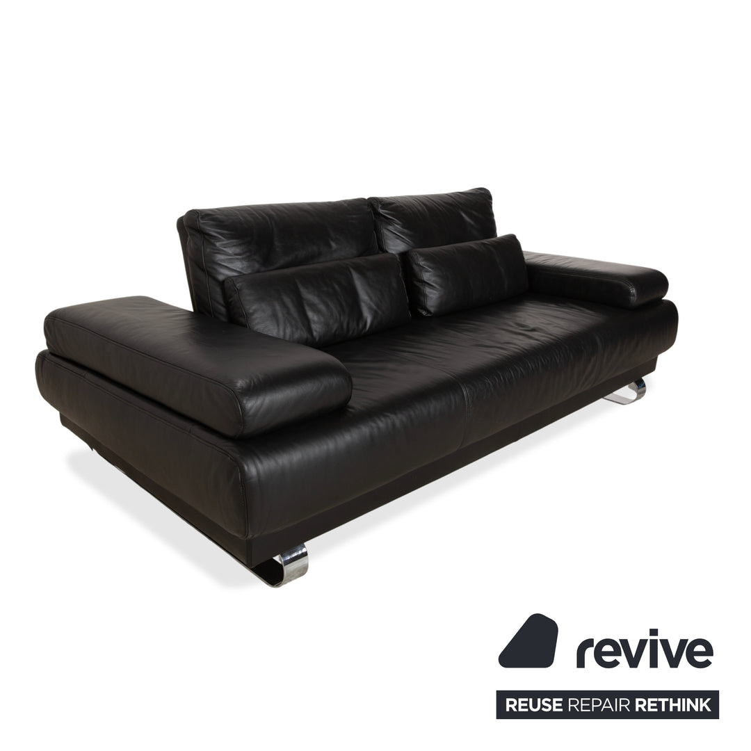 Ewald Schillig Harry Leder Chrom Zweisitzer Schwarz Sofa Couch manuelle Funktion