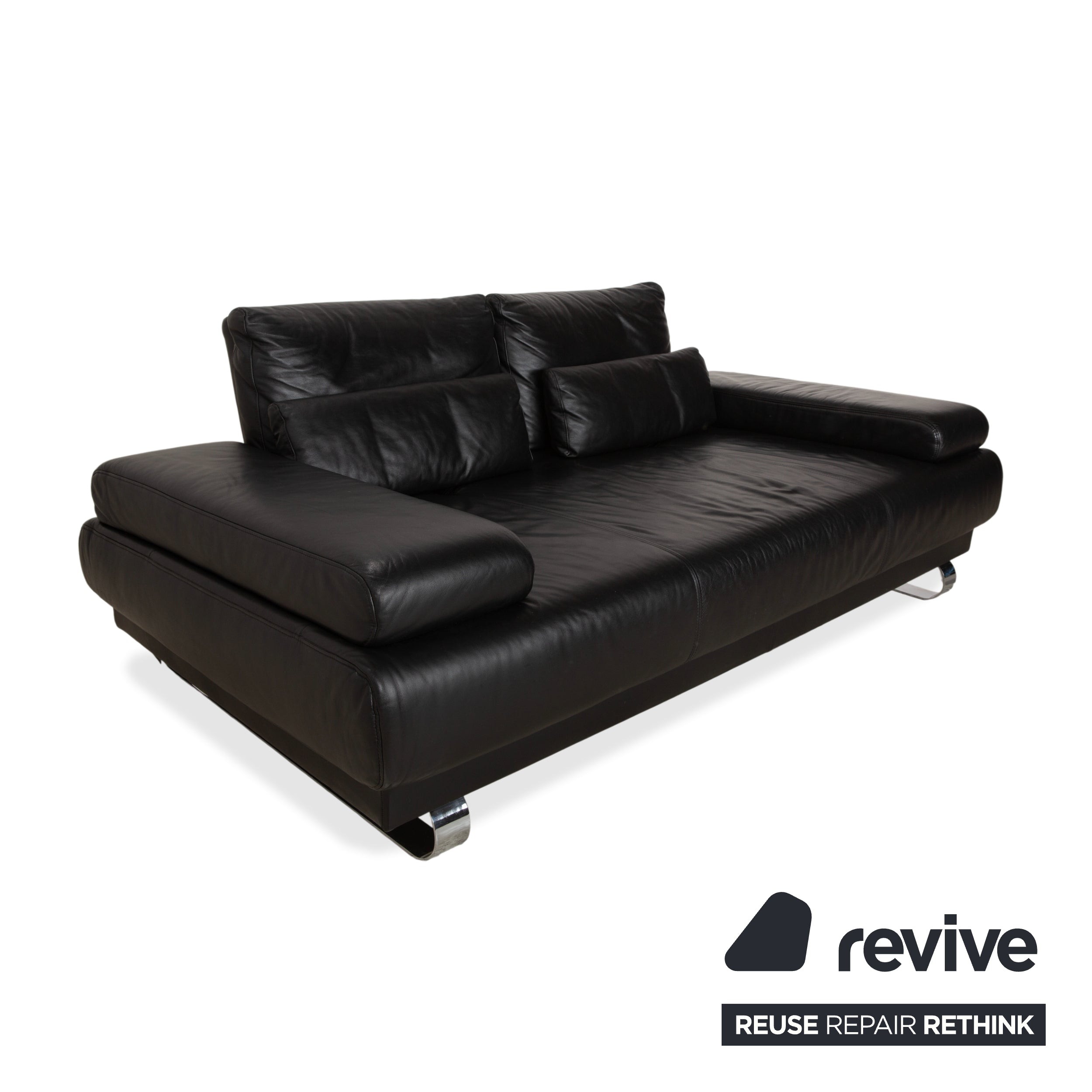 Ewald Schillig Harry Leder Chrom Zweisitzer Schwarz Sofa Couch manuelle Funktion