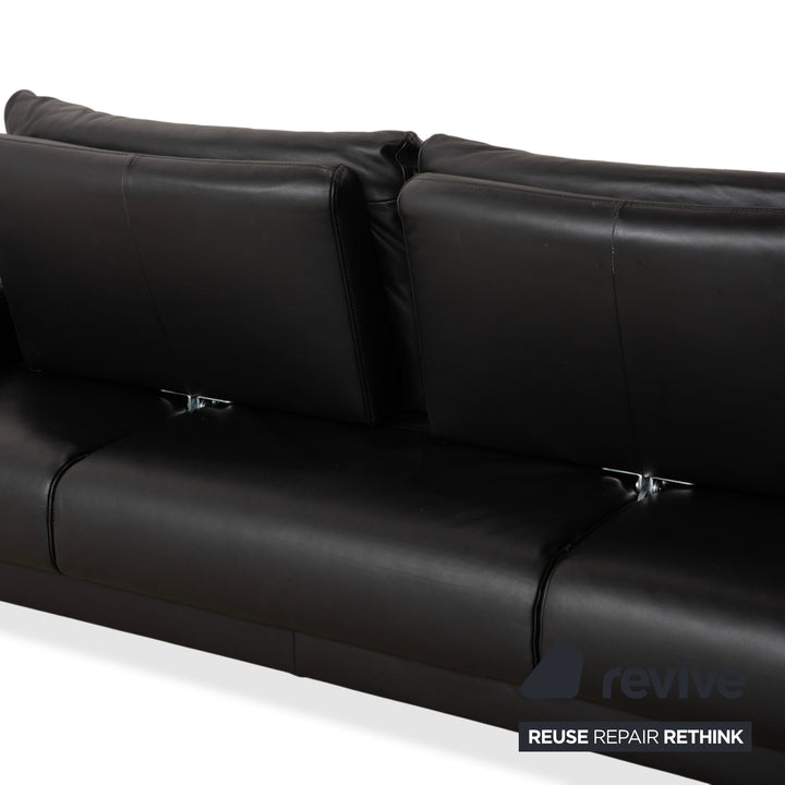 Ewald Schillig Harry Leather Chrome Two-Seater Black Sofa Couch Manual Function