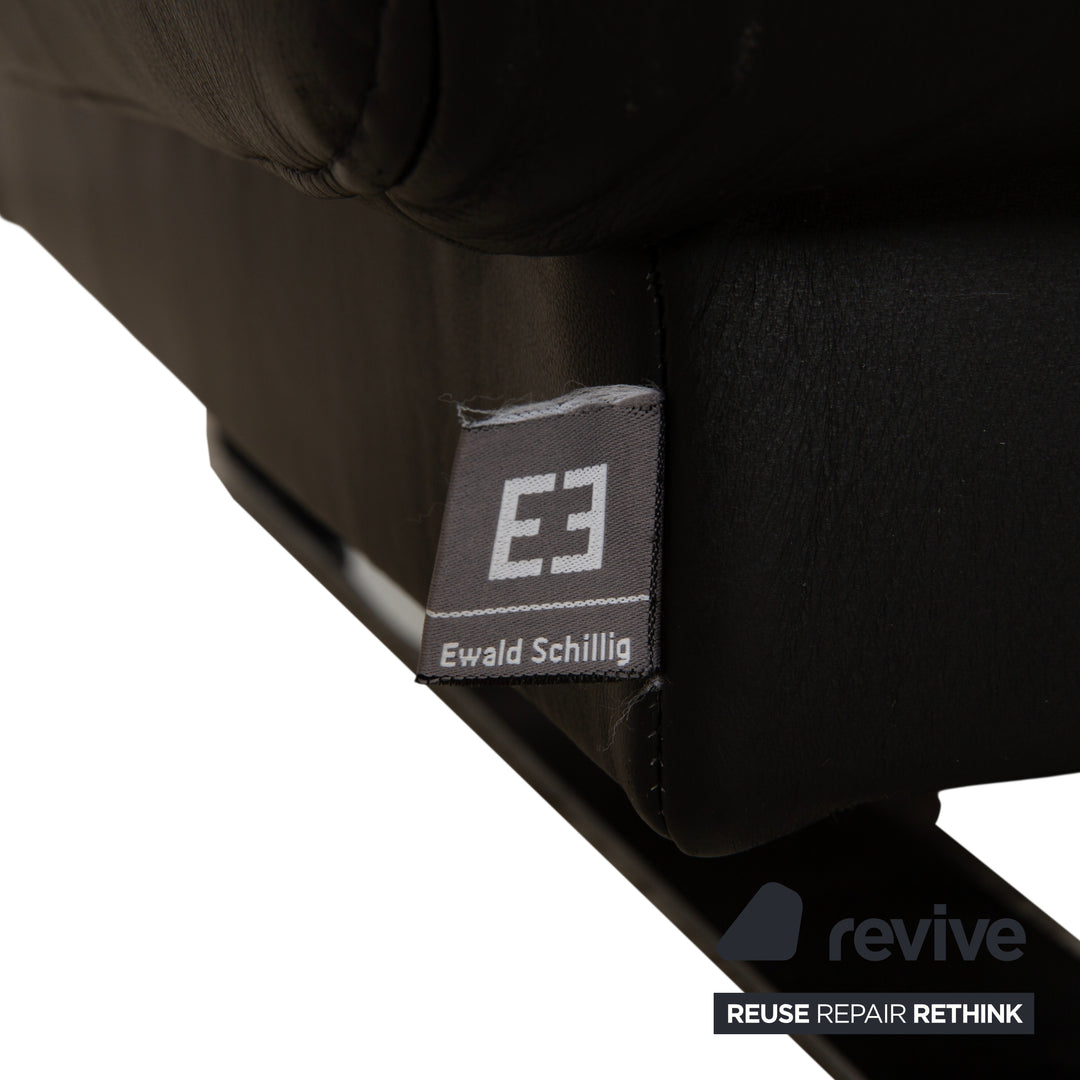 Ewald Schillig Harry Leather Chrome Two-Seater Black Sofa Couch Manual Function