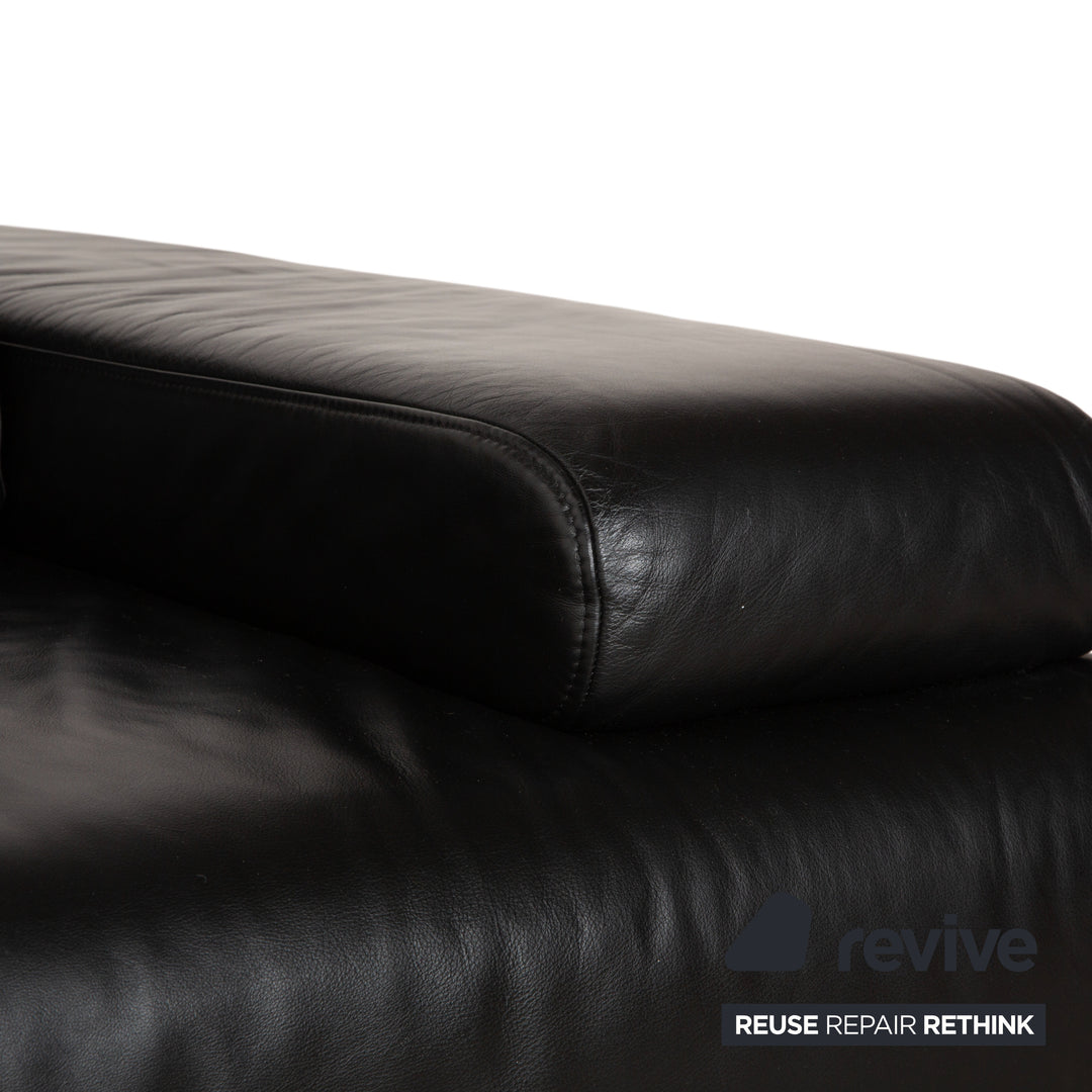 Ewald Schillig Harry Leather Chrome Two-Seater Black Sofa Couch Manual Function