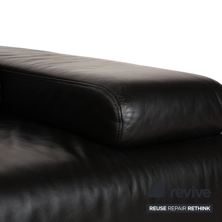 Ewald Schillig Harry Leather Chrome Two-Seater Black Sofa Couch Manual Function
