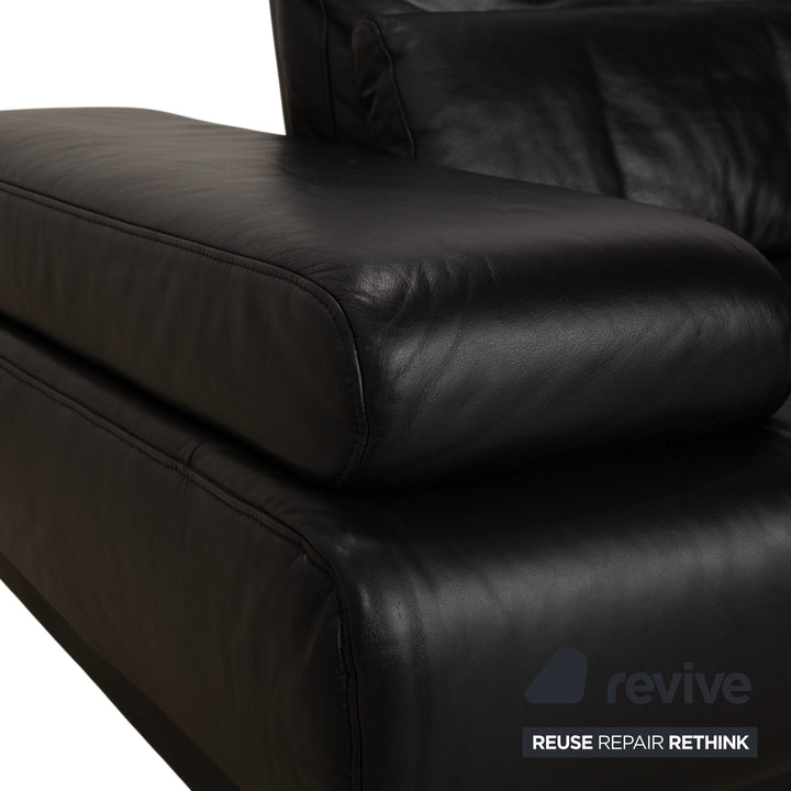 Ewald Schillig Harry Leather Chrome Two-Seater Black Sofa Couch Manual Function