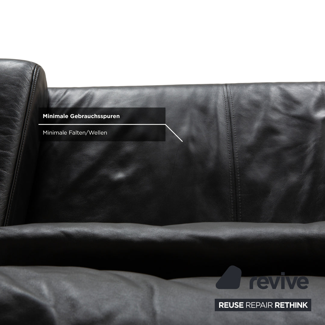 Ewald Schillig Harry Leder Chrom Zweisitzer Schwarz Sofa Couch manuelle Funktion