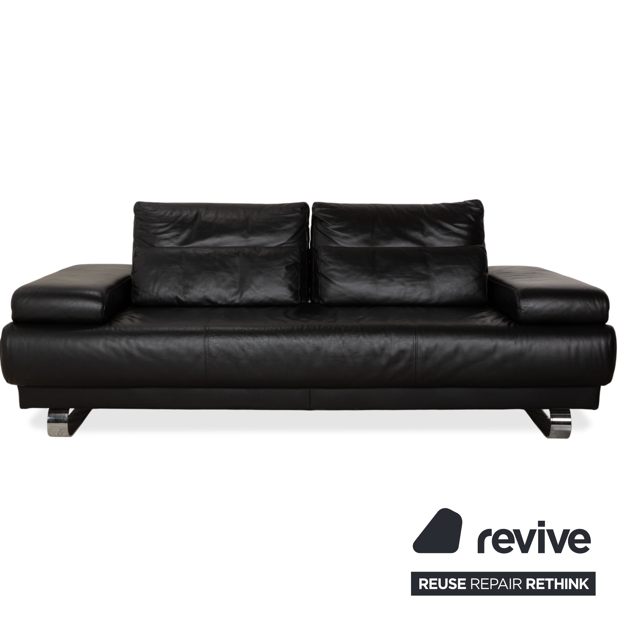 Ewald Schillig Harry Leder Chrom Zweisitzer Schwarz Sofa Couch manuelle Funktion