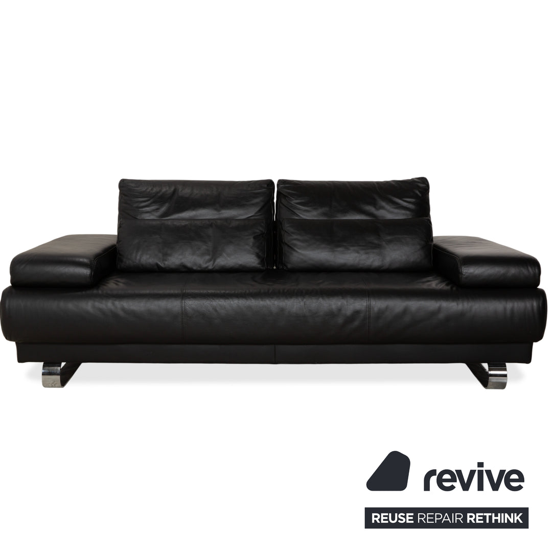 Ewald Schillig Harry Leder Chrom Zweisitzer Schwarz Sofa Couch manuelle Funktion