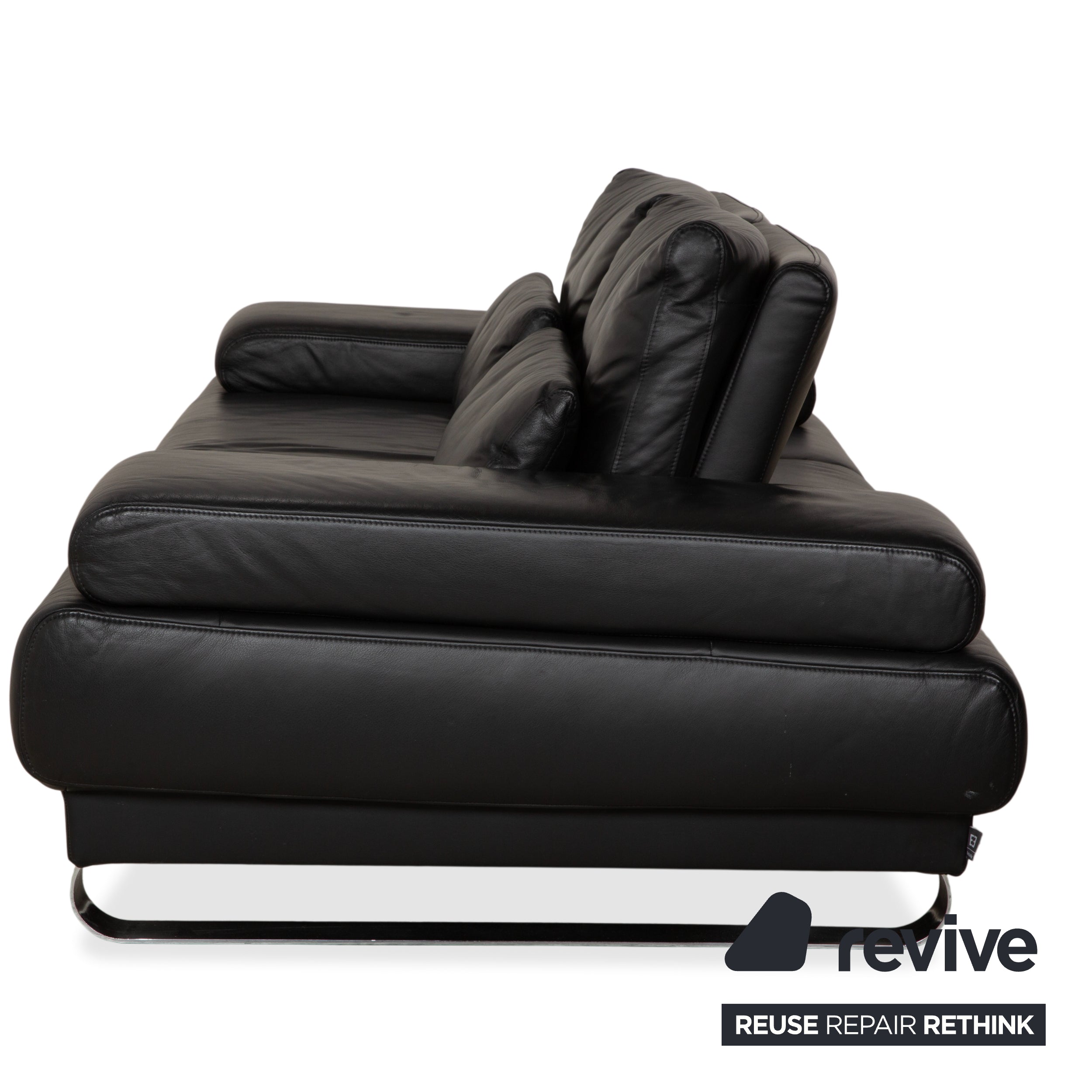 Ewald Schillig Harry Leder Chrom Zweisitzer Schwarz Sofa Couch manuelle Funktion