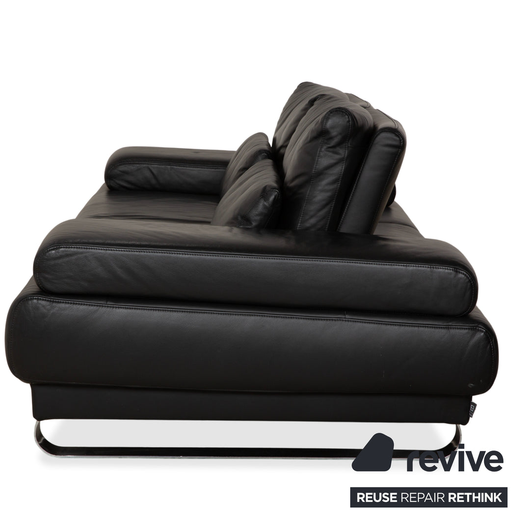 Ewald Schillig Harry Leather Chrome Two-Seater Black Sofa Couch Manual Function