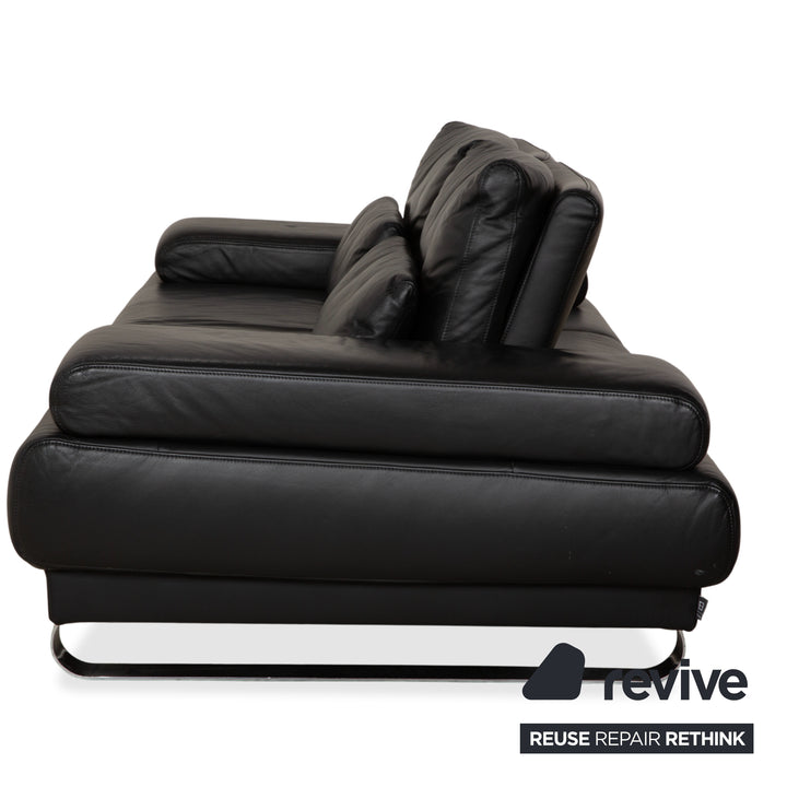 Ewald Schillig Harry Leather Chrome Two-Seater Black Sofa Couch Manual Function