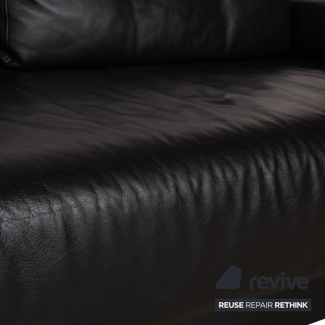 Ewald Schillig Harry Leather Chrome Two-Seater Black Sofa Couch Manual Function