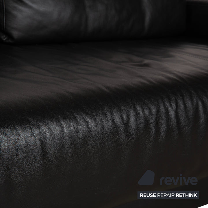 Ewald Schillig Harry Leather Chrome Two-Seater Black Sofa Couch Manual Function
