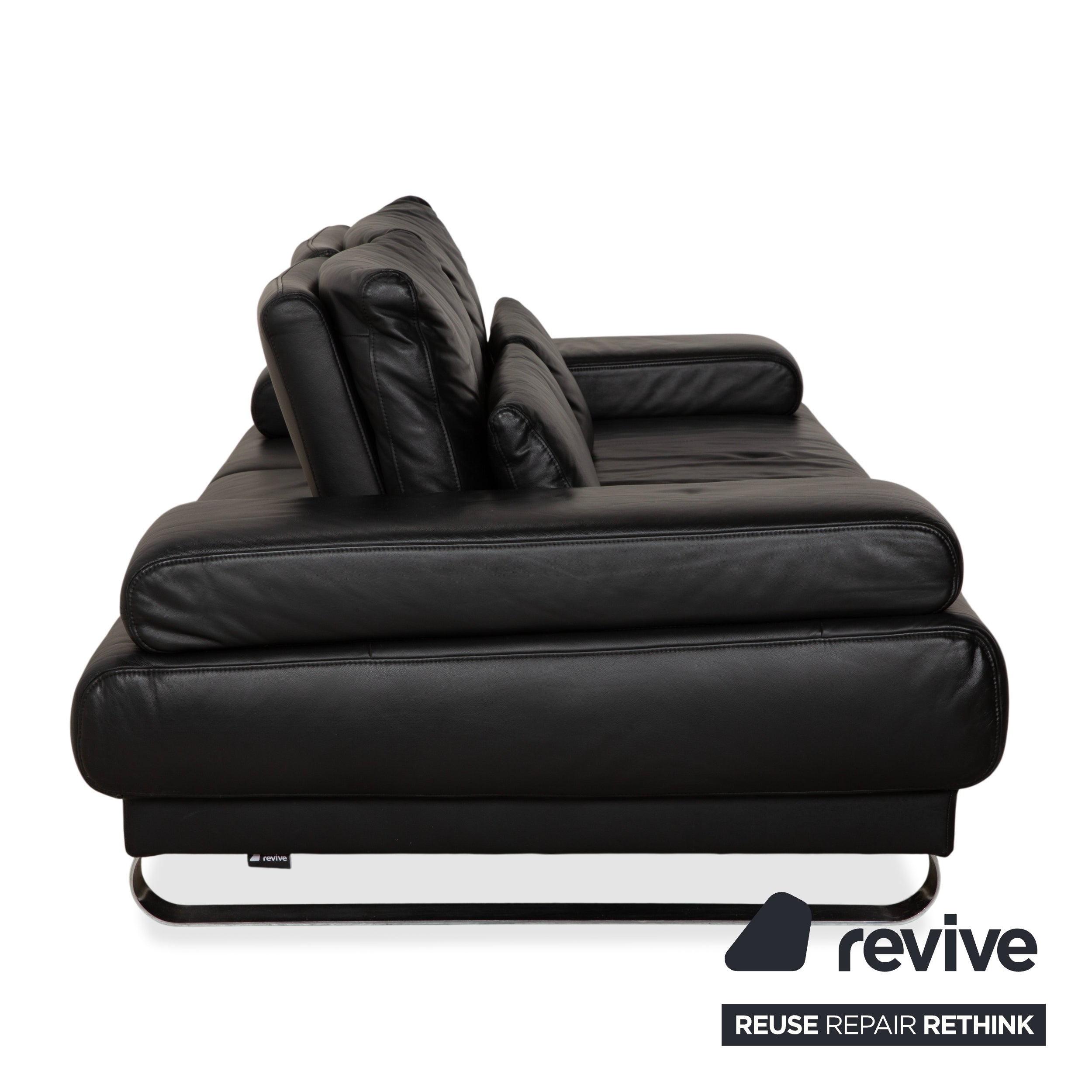 Ewald Schillig Harry Leder Chrom Zweisitzer Schwarz Sofa Couch manuelle Funktion