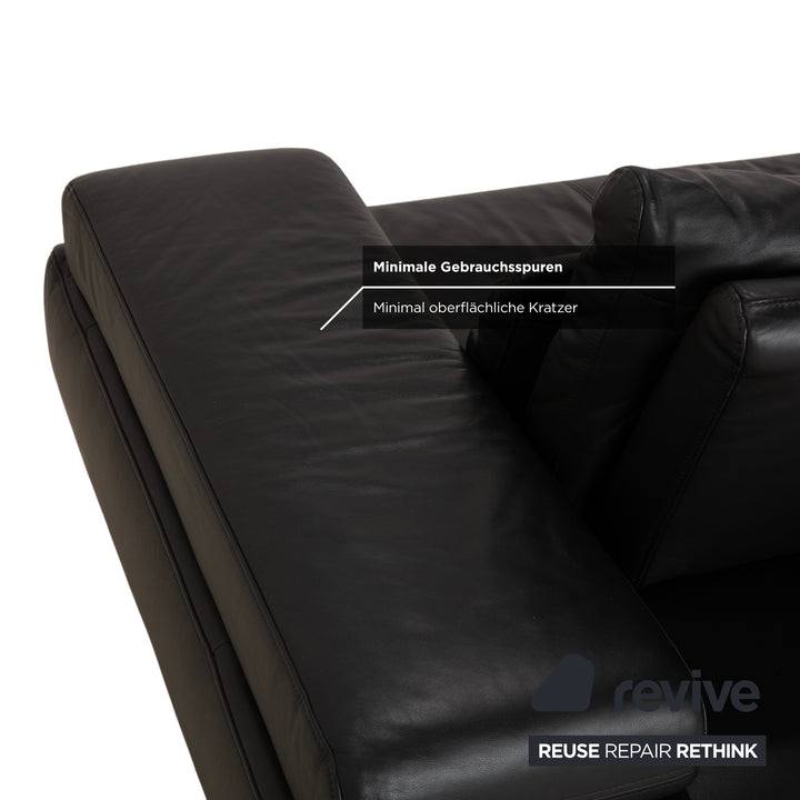Ewald Schillig Harry Leder Chrom Zweisitzer Schwarz Sofa Couch manuelle Funktion