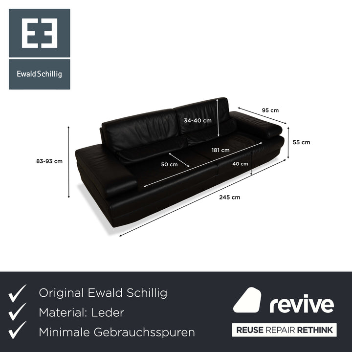 Ewald Schillig Harry Leather Three-Seater Sofa Couch Black Manual Function