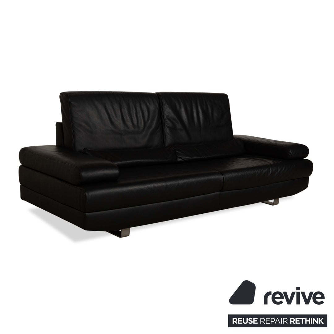 Ewald Schillig Harry Leather Three-Seater Sofa Couch Black Manual Function