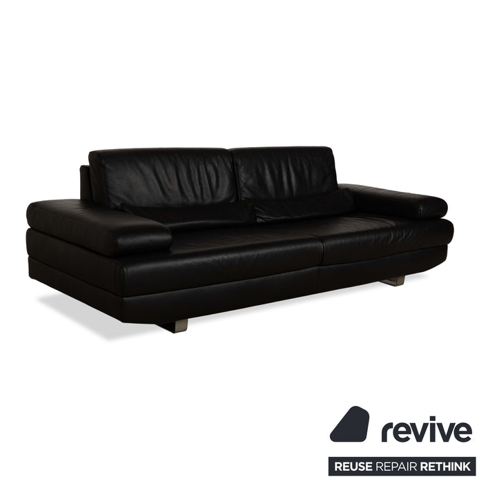 Ewald Schillig Harry Leather Three-Seater Sofa Couch Black Manual Function