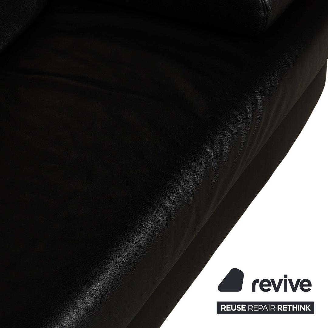 Ewald Schillig Harry Leather Three-Seater Sofa Couch Black Manual Function