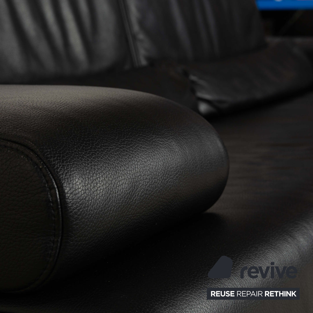 Ewald Schillig Harry Leather Three-Seater Sofa Couch Black Manual Function