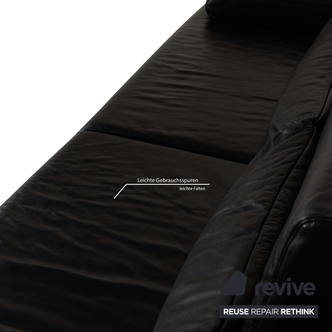 Ewald Schillig Harry Leder Dreisitzer Sofa Couch Schwarz manuelle Funktion