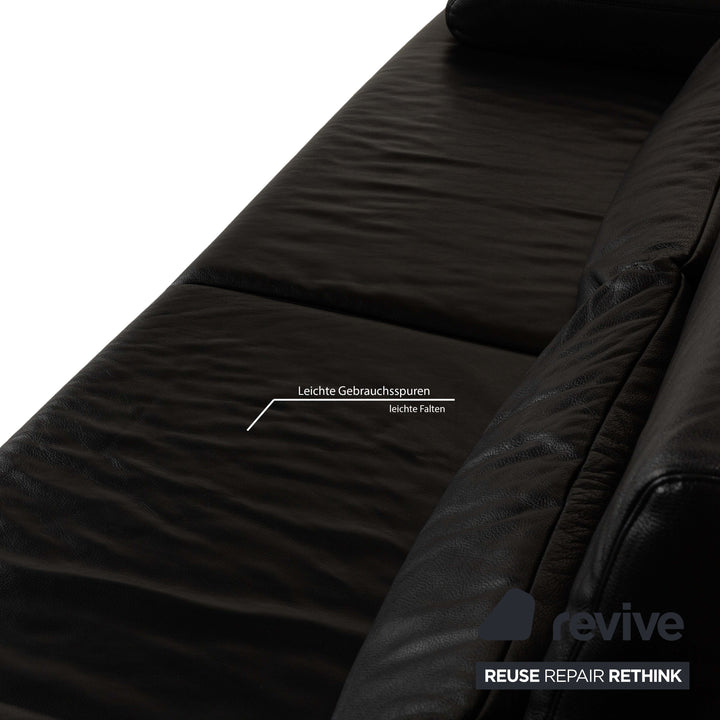 Ewald Schillig Harry Leder Dreisitzer Sofa Couch Schwarz manuelle Funktion