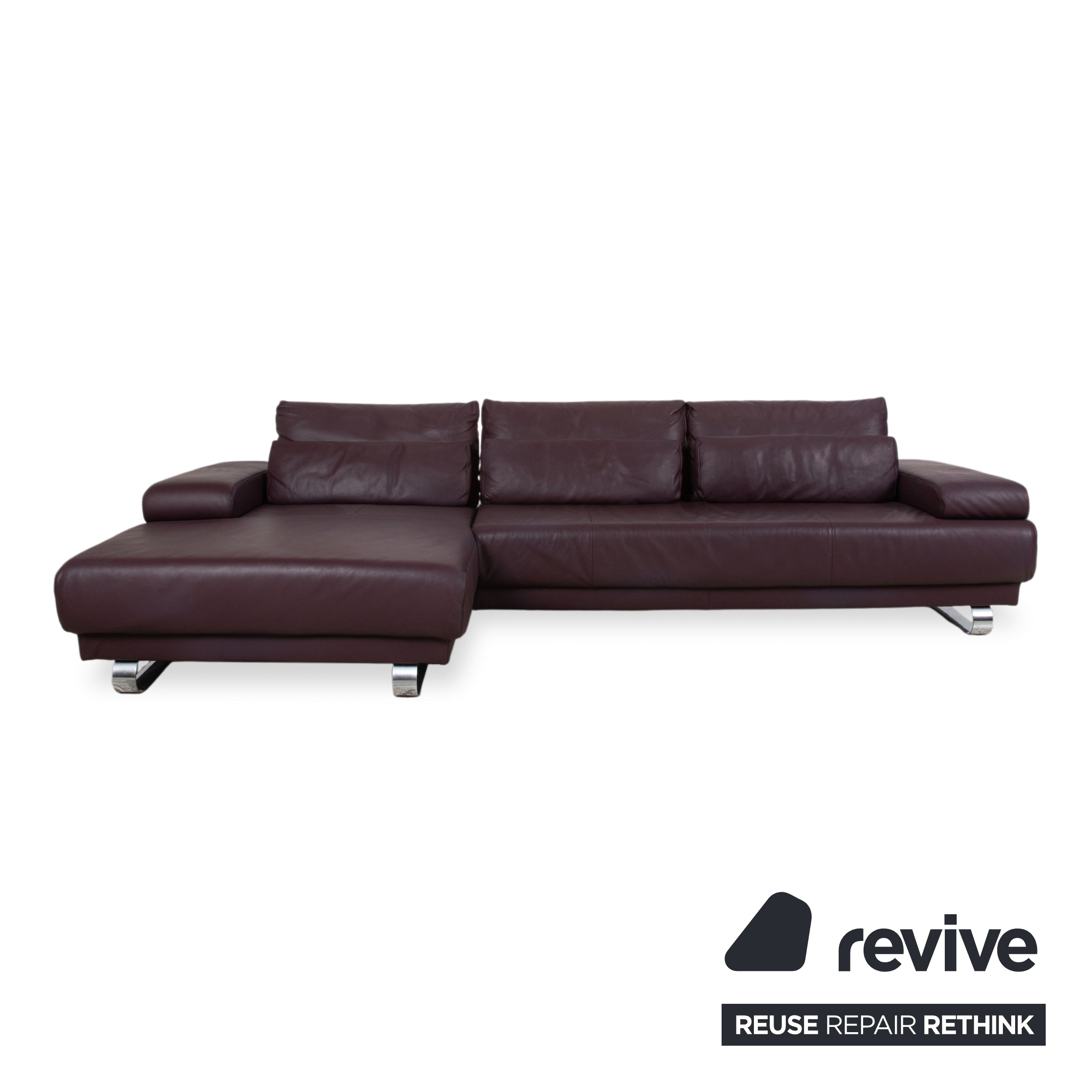 Ewald Schillig Harry Leder Chrom Ecksofa Bordeaux Aubergine Sofa Couch manuelle Funktion
