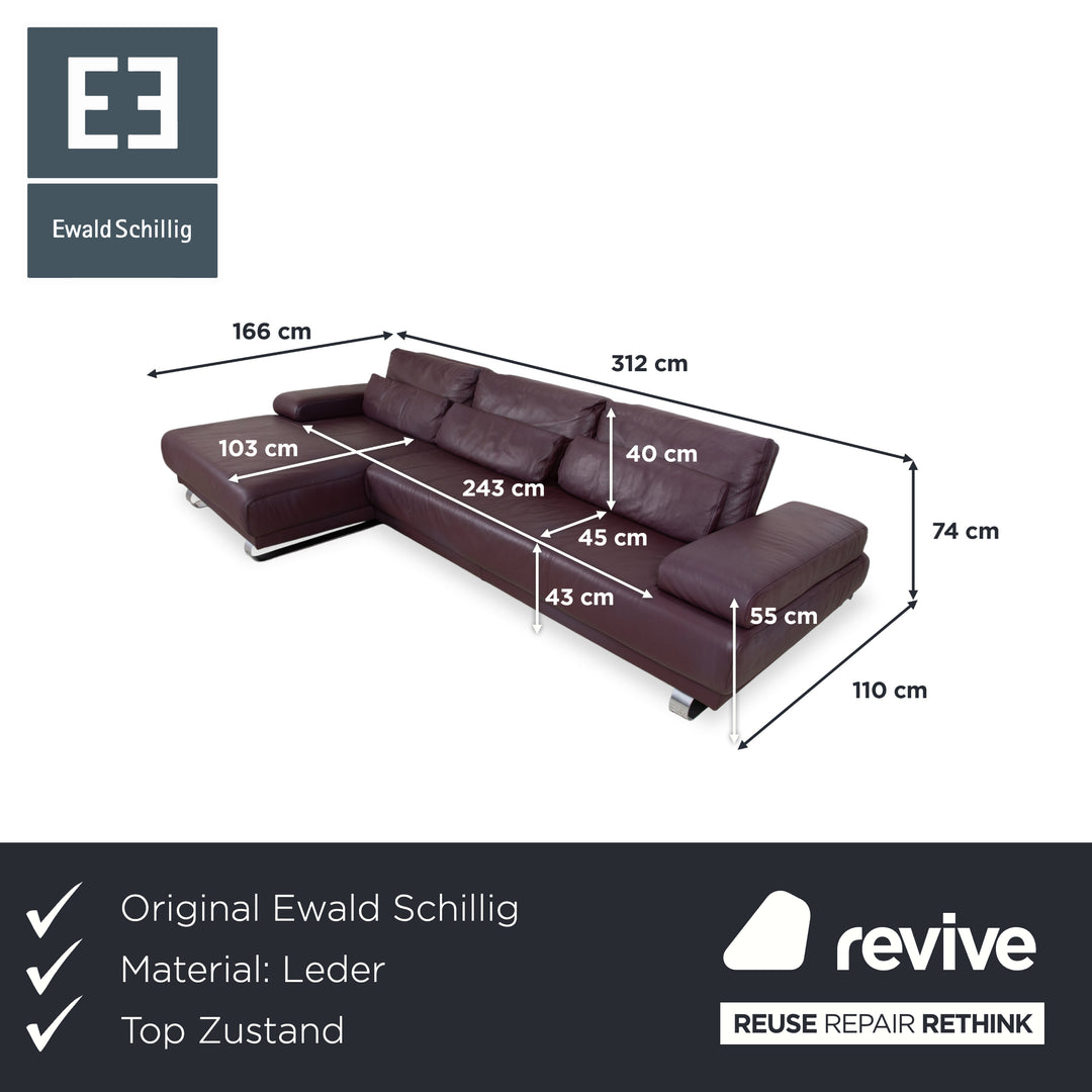 Ewald Schillig Harry Leder Chrom Ecksofa Bordeaux Aubergine Sofa Couch manuelle Funktion