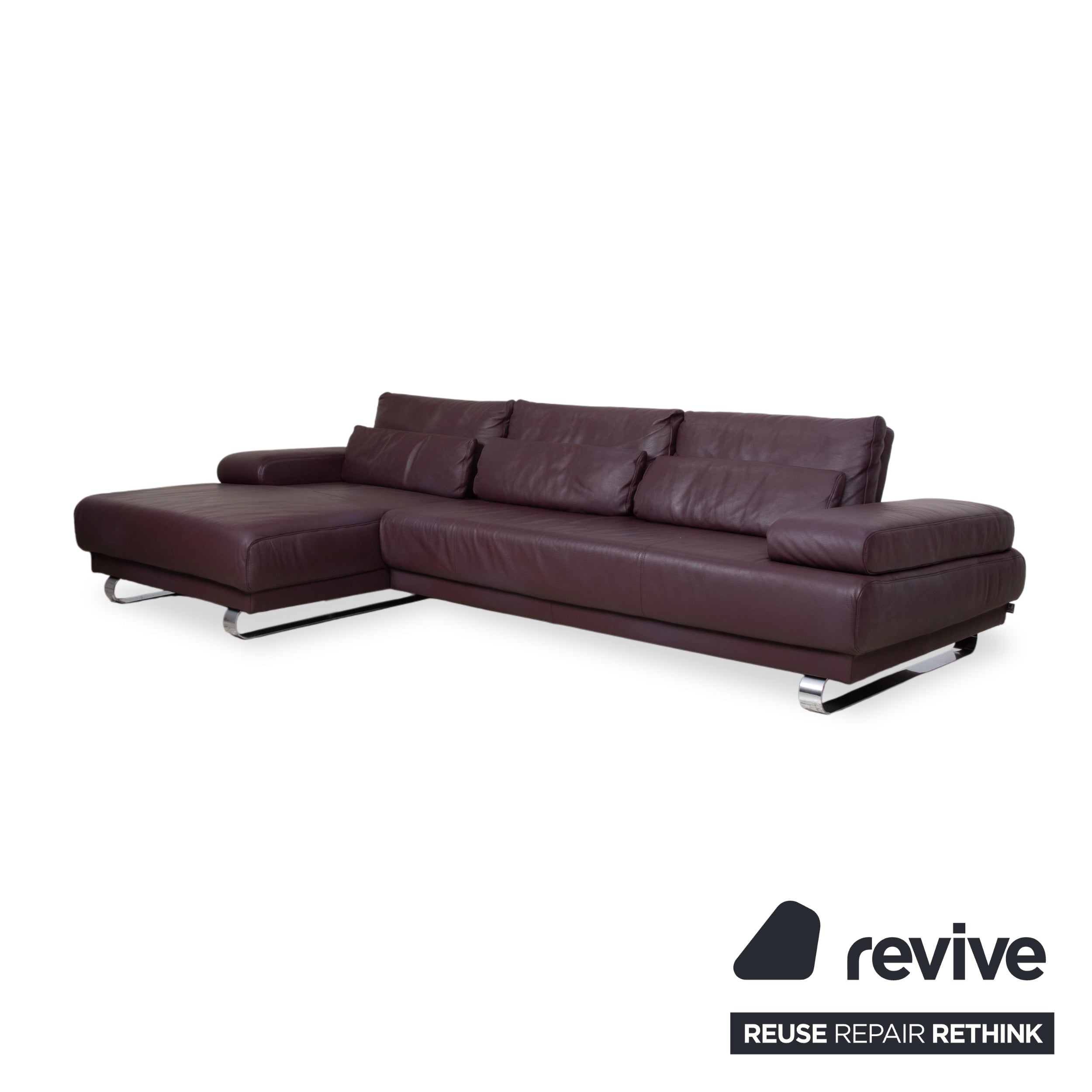 Ewald Schillig Harry Leder Chrom Ecksofa Bordeaux Aubergine Sofa Couch manuelle Funktion