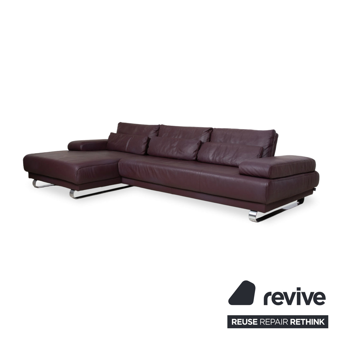 Ewald Schillig Harry Leder Chrom Ecksofa Bordeaux Aubergine Sofa Couch manuelle Funktion