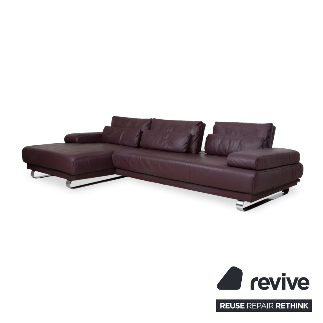 Ewald Schillig Harry Leder Chrom Ecksofa Bordeaux Aubergine Sofa Couch manuelle Funktion