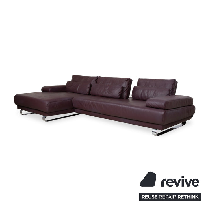 Ewald Schillig Harry Leder Chrom Ecksofa Bordeaux Aubergine Sofa Couch manuelle Funktion