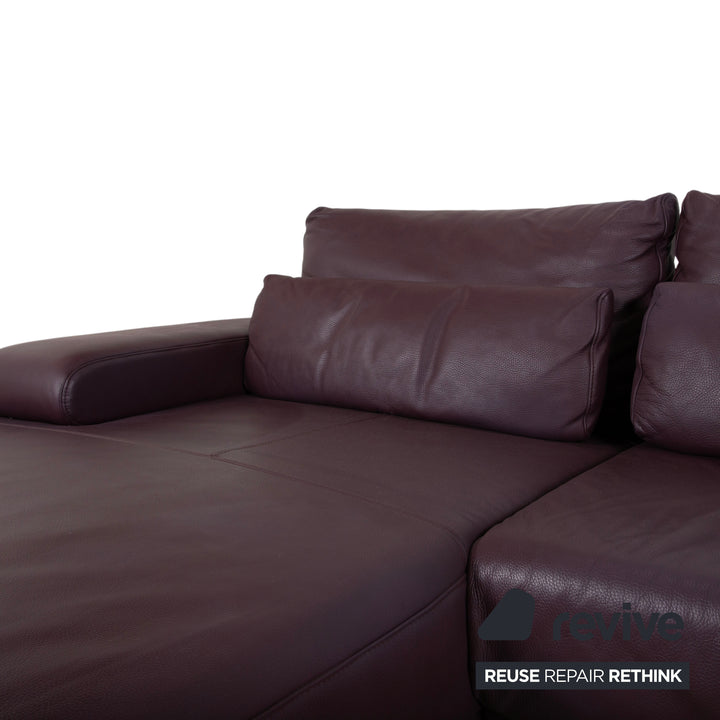 Ewald Schillig Harry Leder Chrom Ecksofa Bordeaux Aubergine Sofa Couch manuelle Funktion
