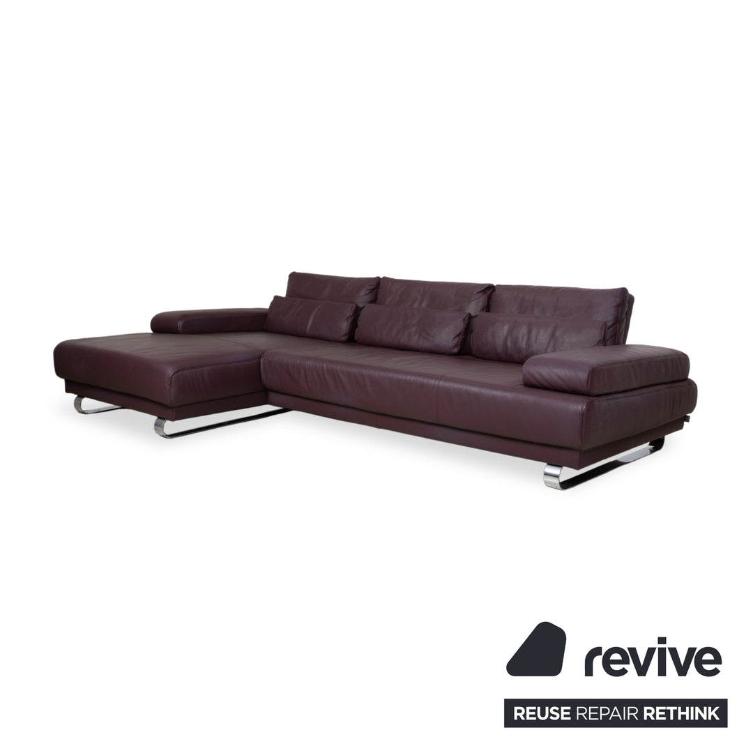 Ewald Schillig Harry Leder Chrom Ecksofa Bordeaux Aubergine Sofa Couch manuelle Funktion