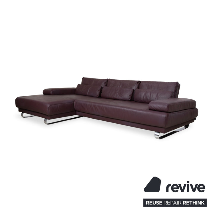 Ewald Schillig Harry Leder Chrom Ecksofa Bordeaux Aubergine Sofa Couch manuelle Funktion
