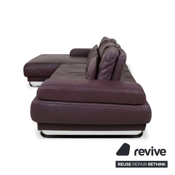 Ewald Schillig Harry Leder Chrom Ecksofa Bordeaux Aubergine Sofa Couch manuelle Funktion