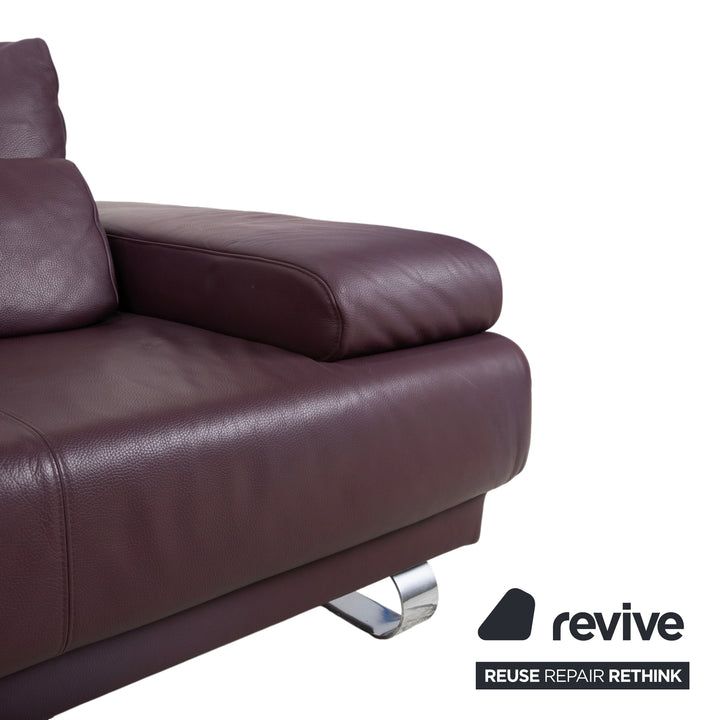 Ewald Schillig Harry Leder Chrom Ecksofa Bordeaux Aubergine Sofa Couch manuelle Funktion