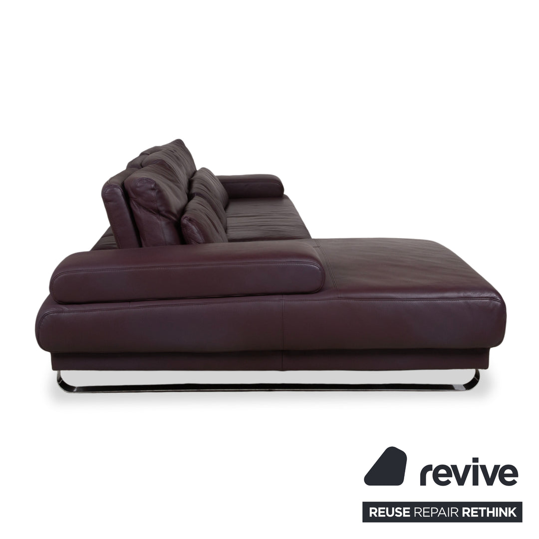 Ewald Schillig Harry Leder Chrom Ecksofa Bordeaux Aubergine Sofa Couch manuelle Funktion